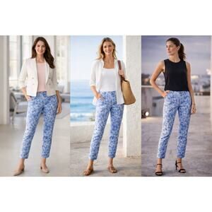 J. Jill SureStretch Blue Watercolor Ankle Pants Casual/Office Size 6 Side Zip